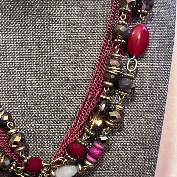 Beaded Mixed Metals with Coral Colored Stones Necklace Set. - Picture 3 of 5